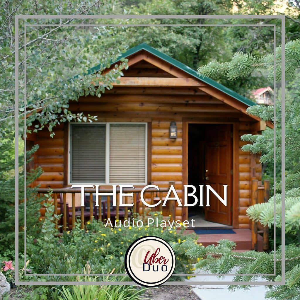 Cover image featuring a log cabin in the woods