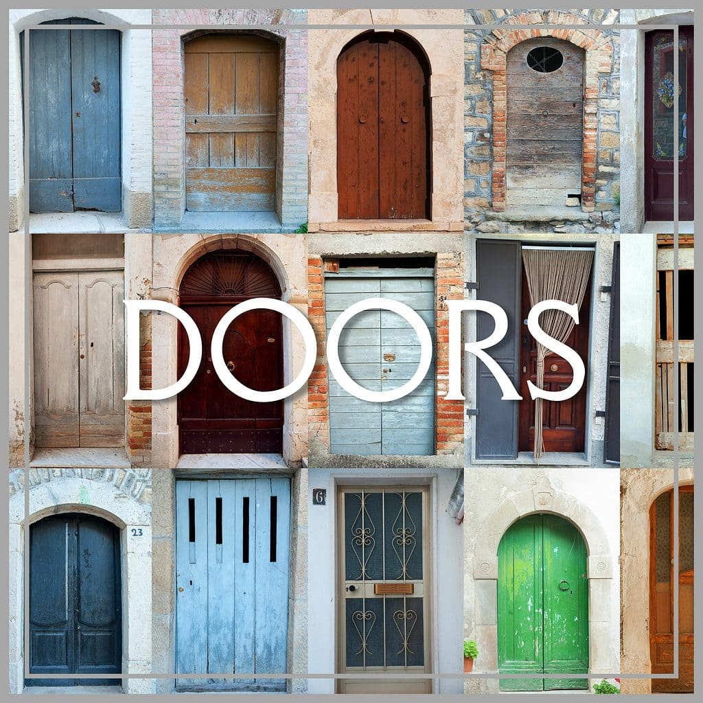 composite photo of 15 different doors